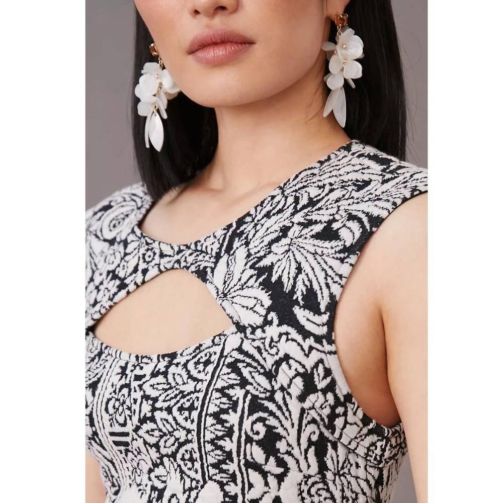 New Anthropologie Jacquard Cut-Out Midi Dress $148 LARGE B&W - Picture 2 of 7